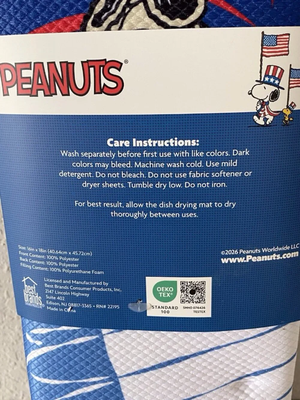 2 Pack Peanuts Snoopy 4th Of July Patriotic Flying‎ Ace Dish Drying Mats NEW